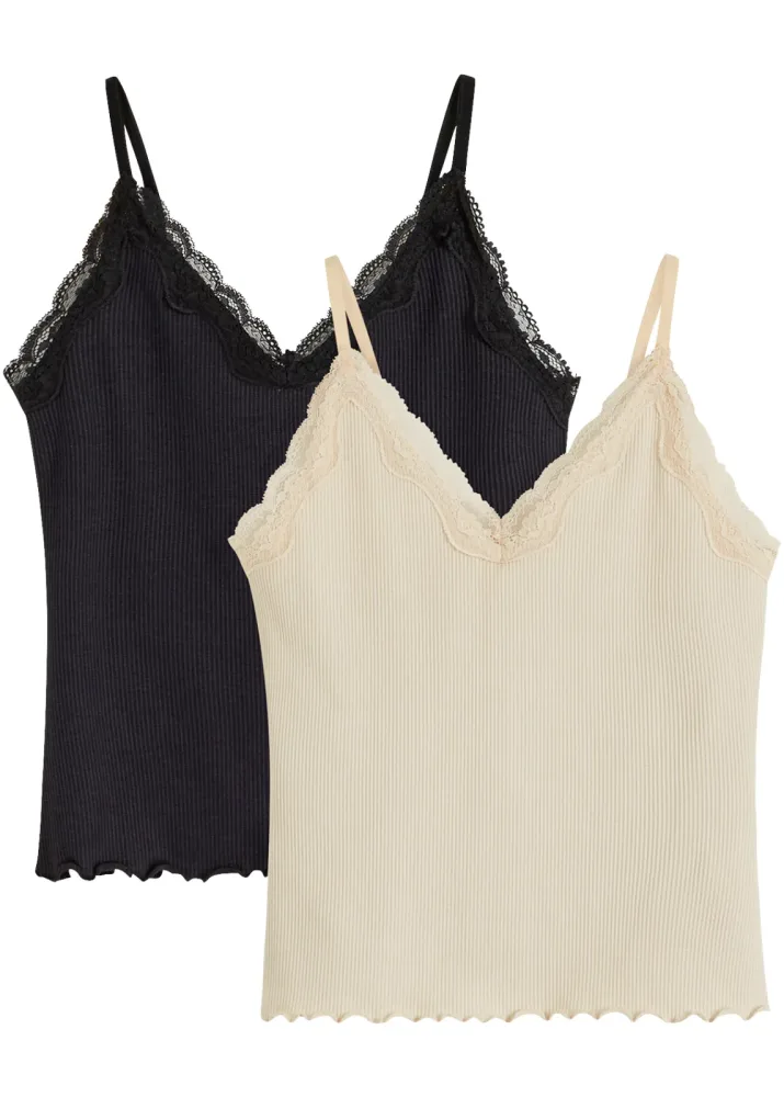 bonprix Ripp-Top aus softem Viskose-Mix (2er Pack)beige 36Damen