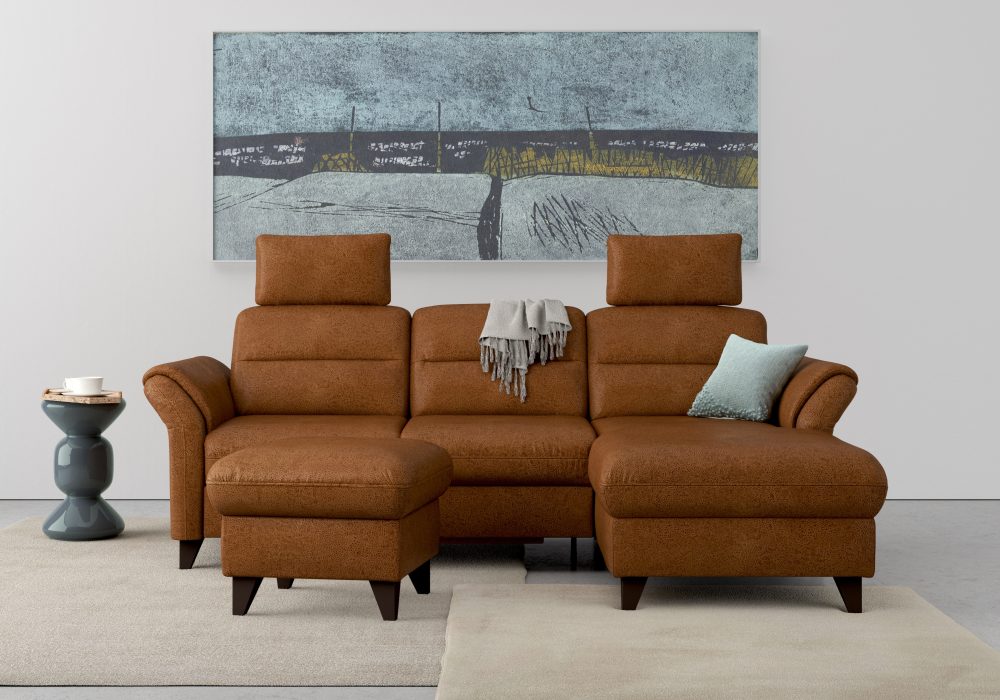 sit&more Ecksofa »Mellum«, inklusive Federkern, wahlweise mit Bettfunktion, Bettkasten und Armteilfunktion