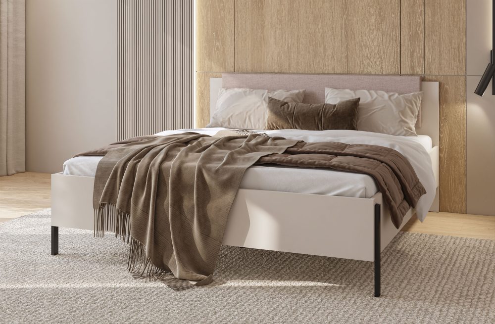 Home affaire Bett »Jukon, mit gepolstertem Kopfteil, Füsse aus Metall, modernes Design«, (3 Breiten:100cm, 160cm und 180cm), in drei Grössen, perfekt auch als Jugendbett