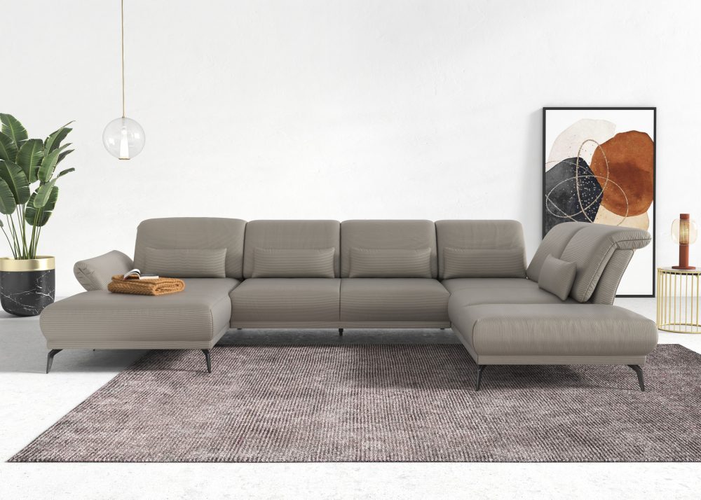 INOSIGN Wohnlandschaft »Coco«, wahlweise mit Sitztiefen, Armteil- und Kopfteilverstellung,im Cord, mit Füssen 15 cm hoch