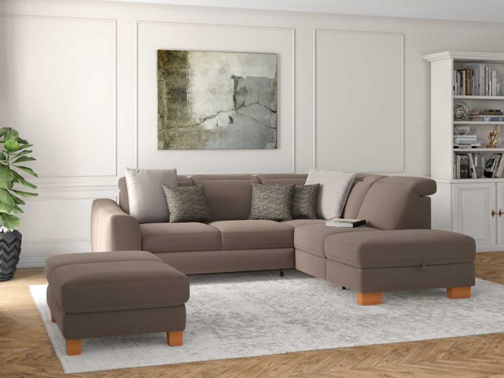 sit&more Ecksofa »Durness«, mit Federkern und hochwertigen Massivholzfüssen, wahlweise mit Kopfteilverstellung, Bettfunktion und Stauraum oder mit Bettfunktion und Bettkasten