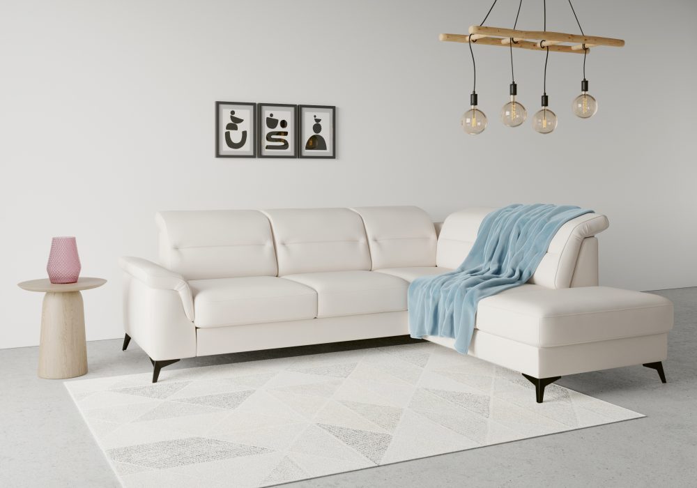 sit&more Ecksofa »Sinatra«, mit Ottomane, optional mit Kopfteilverstellung und Armteilfunktion oder mit Kopfteilverstellung, Armteilfunktion, Bettfunktion und Stauraum, mattschwarze Metallfüsse