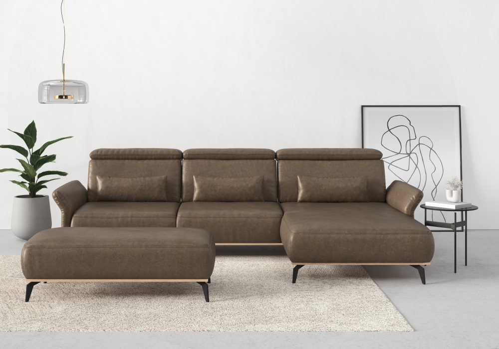 Places of Style Ecksofa »Fjord«, massiv, wahlweise mit Armlehnfunktion, Kopf- Sitztiefenverstellung