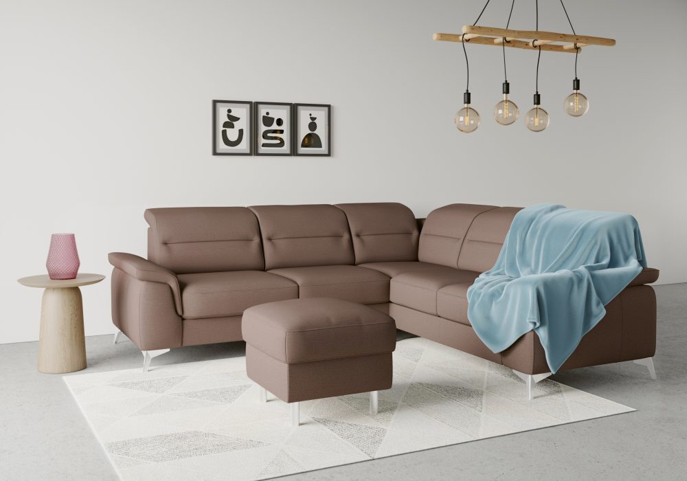 sit&more Ecksofa »Sinatra«, optional mit Kopfteilverstellung und Armteilfunktion oder Kopfteilverstellung, Armteilfunktion, Bettfunktion und Schubkasten, langer Schenkel links oder rechts bestellbar, chromfarbene Metallfüsse