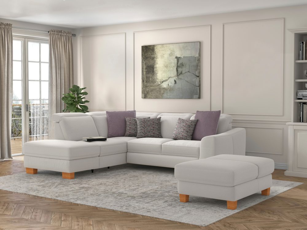 sit&more Ecksofa »Durness«, mit Federkern und hochwertigen Massivholzfüssen, wahlweise mit Kopfteilverstellung, Bettfunktion und Stauraum oder mit Bettfunktion und Bettkasten