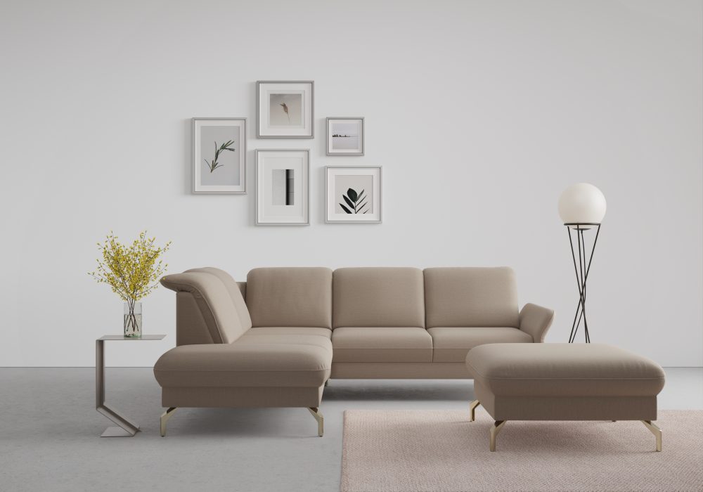 sit&more Ecksofa »Fashion«, wahlweise mit Kopfteilverstellung und Vorziehsitz, motorisch, mit satinierten Nickelfüssen
