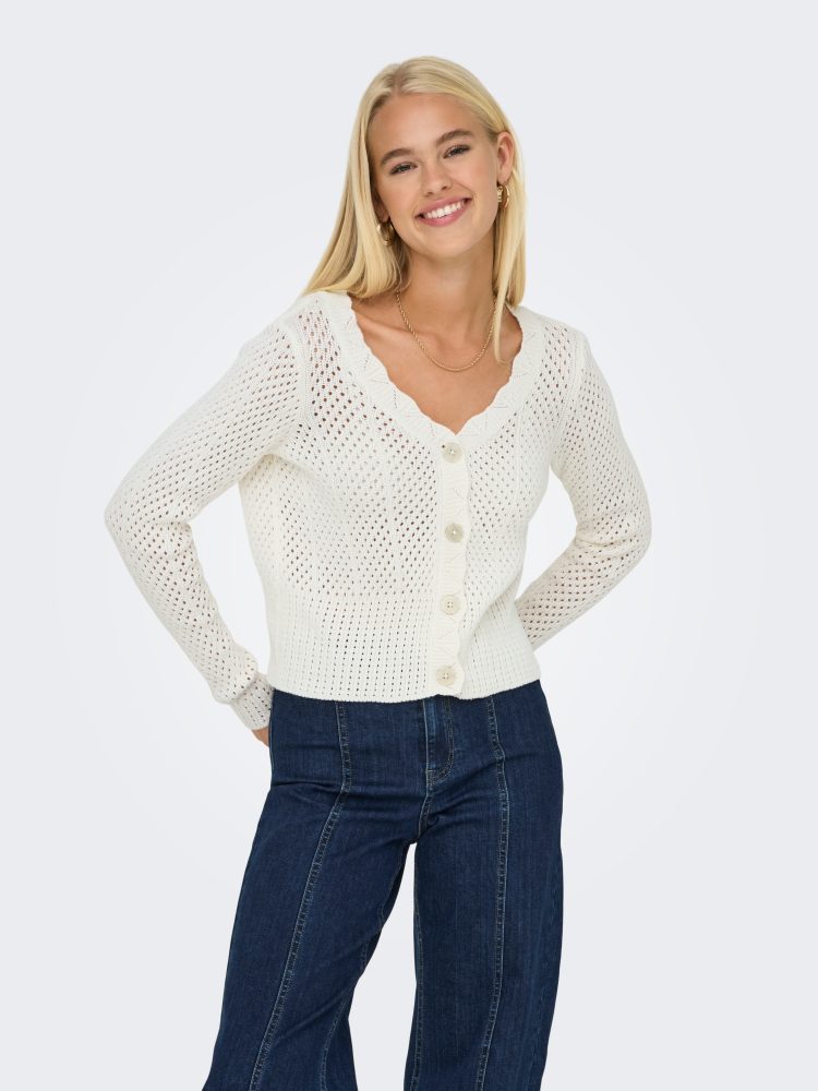 ONLY Strickjacke »ONLROSELIA ? Cardigan mit Knopfleiste und geripptem Bündchen« regular fit, modisch, Strick, Baumwollmischung, V-Ausschnitt