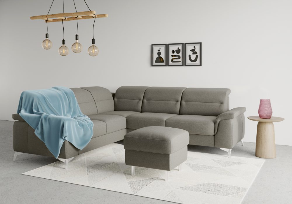 sit&more Ecksofa »Sinatra«, optional mit Kopfteilverstellung und Armteilfunktion oder Kopfteilverstellung, Armteilfunktion, Bettfunktion und Schubkasten, langer Schenkel links oder rechts bestellbar, chromfarbene Metallfüsse