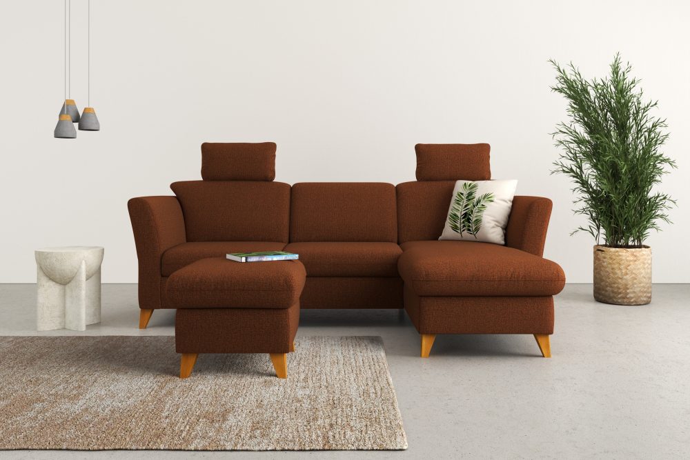 Home affaire Ecksofa »Trelleborg«, Federkern-Polsterung, wahlweise mit Bettfunktion und Bettkasten, Kopfstützen optional
