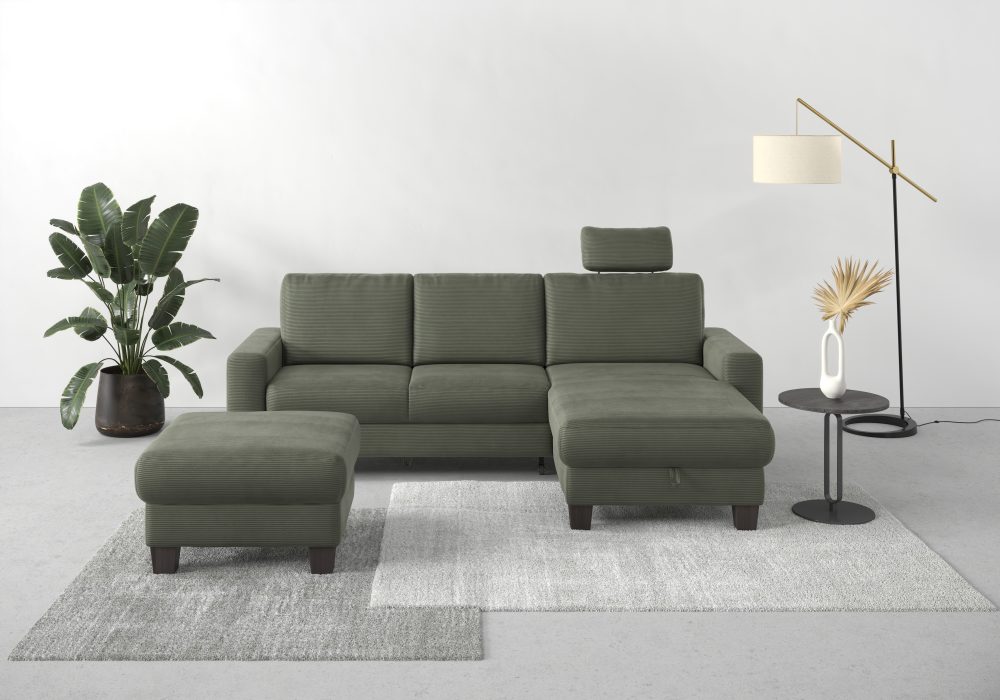 Home affaire Ecksofa »Summer«, mit Recamiere, mit oder ohne Bettfunktion und Bettkasten, Cord-Bezug