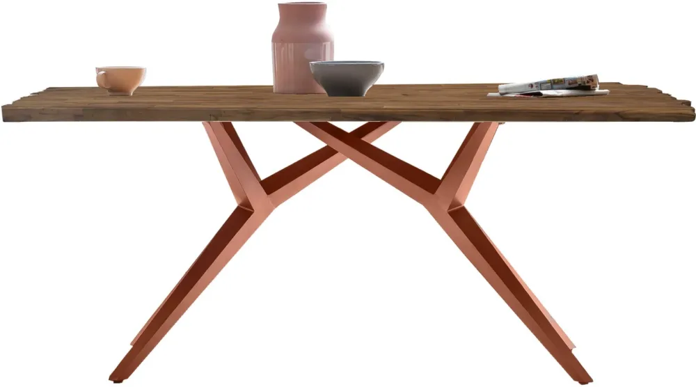 mutoni - Massivholztisch 240x100 - recyceltes Teak natur - Metall antik, One Size, Multicolor