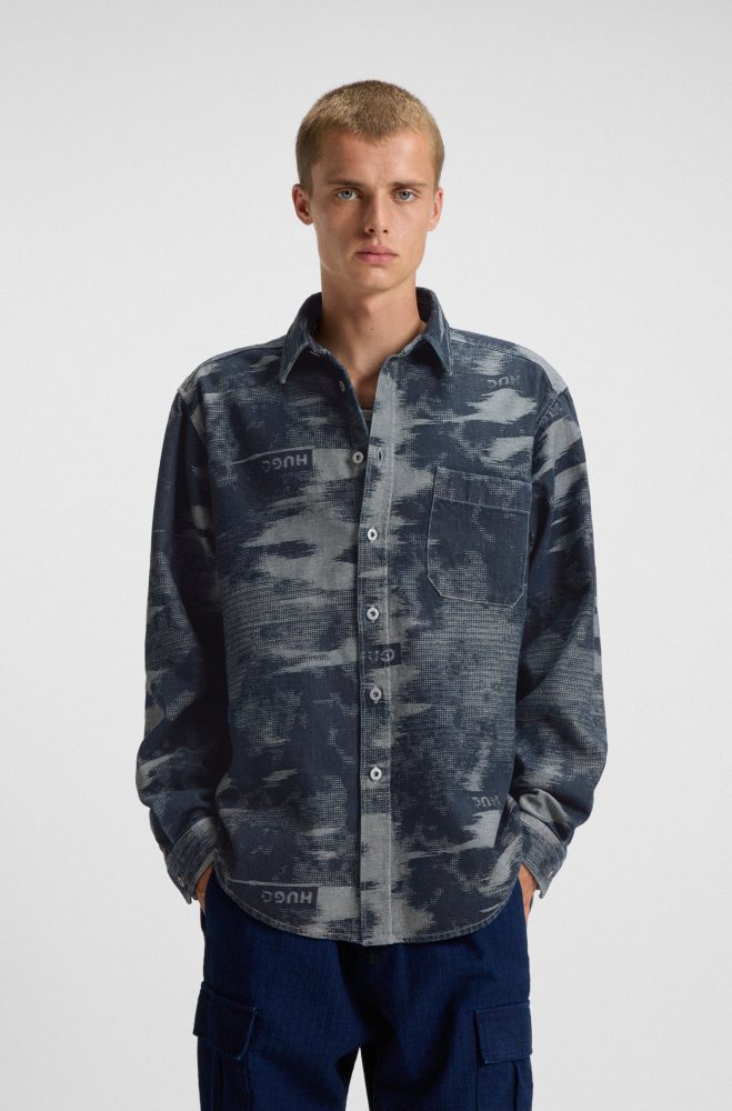 HUGO Blue Langarmhemd »Ebalto«, Kentkragen, oversize fit, Jacquard-Muster