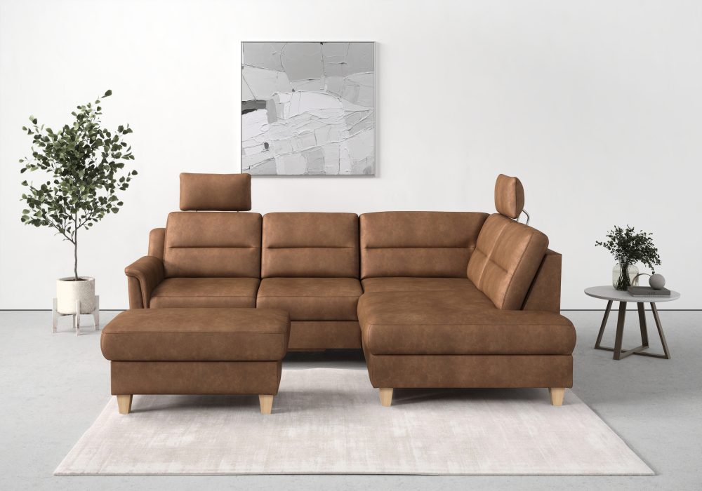 sit&more Ecksofa »Farö«, inklusive Federkern, mit naturfarbenen Füssen, wahlweise mit Bettfunktion und Bettkasten