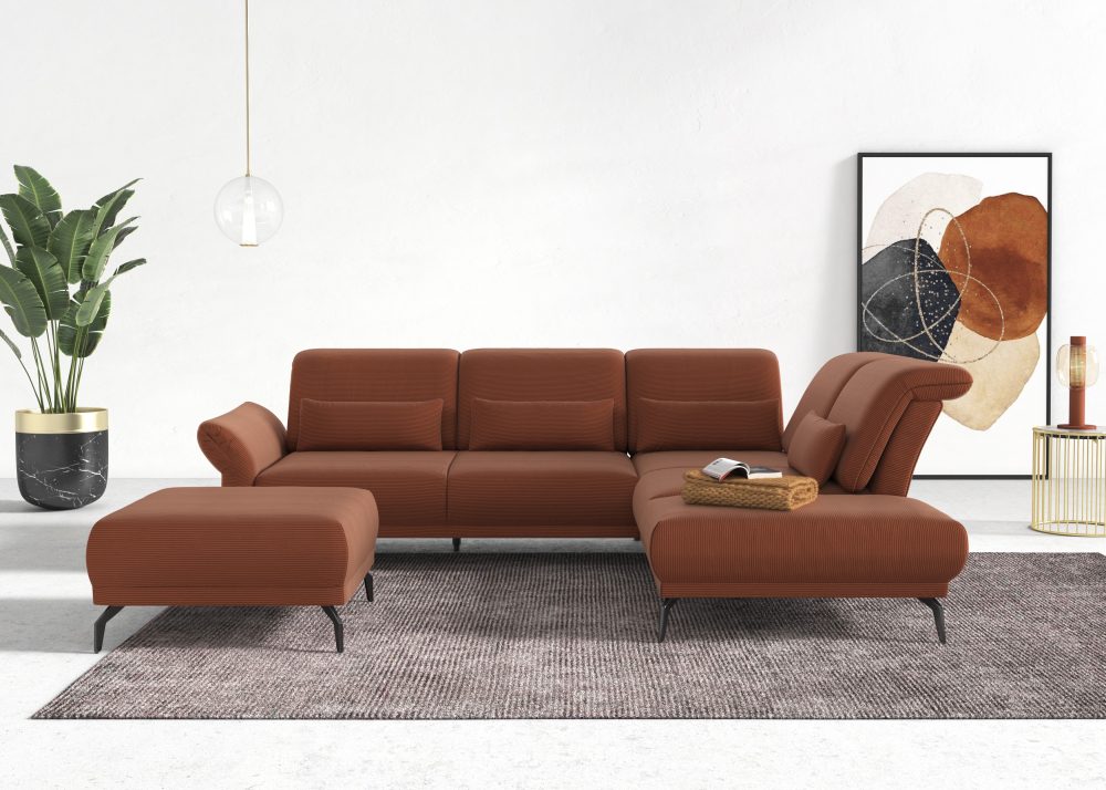 INOSIGN Ecksofa »Coco«, wahlweise mit Sitztiefen, Armteil- und Kopfteilverstellungim Cord, mit Füssen 15 cm hoch