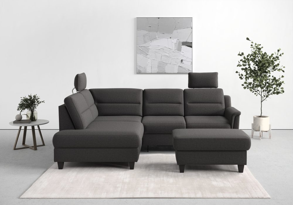 sit&more Ecksofa »Farö«, inklusive Federkern, mit wengefarbenen Füssen, wahlweise mit Bettfunktion und Bettkasten