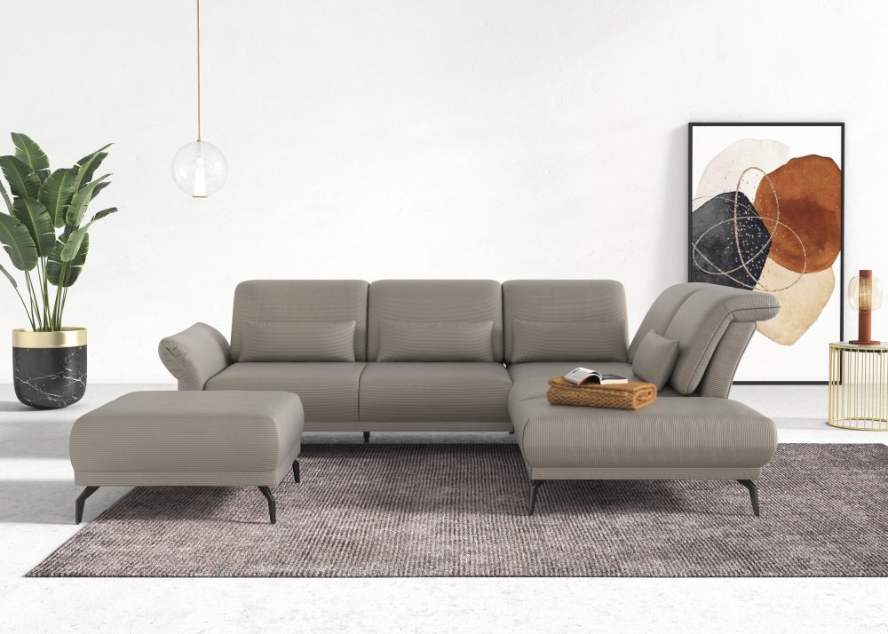 INOSIGN Ecksofa »Coco«, wahlweise mit Sitztiefen, Armteil- und Kopfteilverstellungim Cord, mit Füssen 15 cm hoch