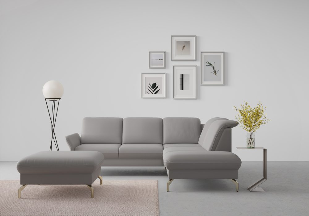 sit&more Ecksofa »Fashion«, wahlweise mit Kopfteilverstellung und Vorziehsitz, motorisch, mit satinierten Nickelfüssen