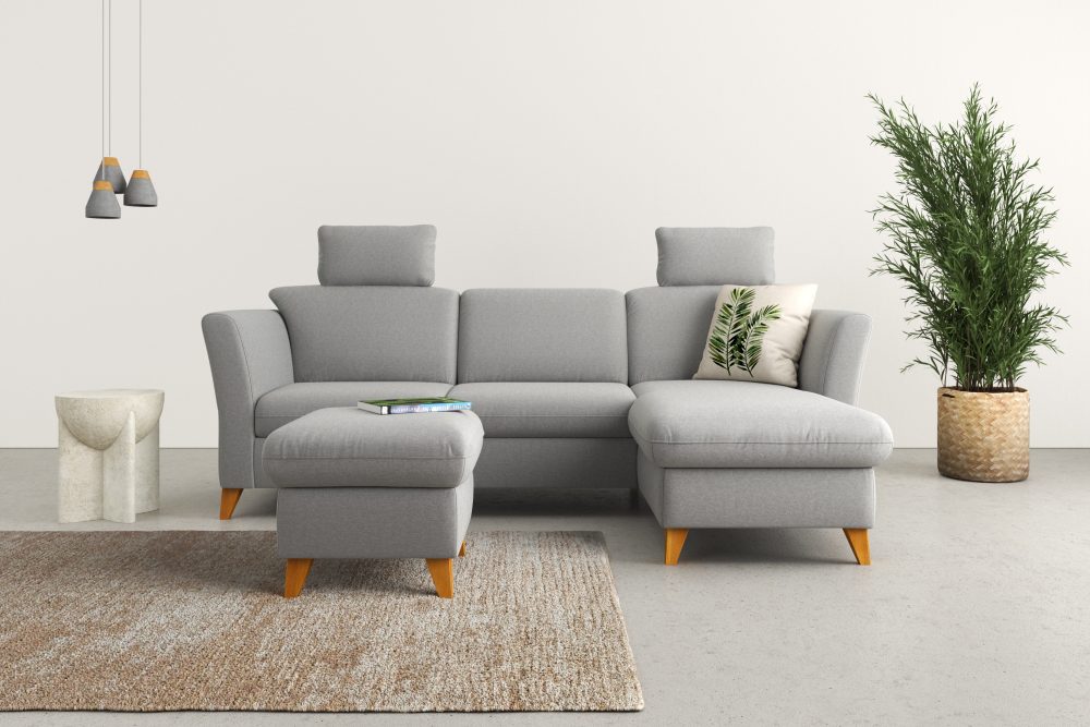 Home affaire Ecksofa »Trelleborg«, Federkern-Polsterung, wahlweise mit Bettfunktion und Bettkasten, Kopfstützen optional
