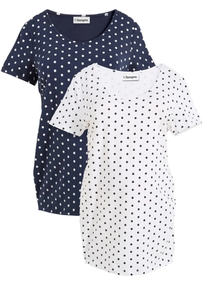 bonprix Umstandsshirts aus Bio-Baumwolle (2er-Pack) mit Polka-Dotsweiß 32Damen