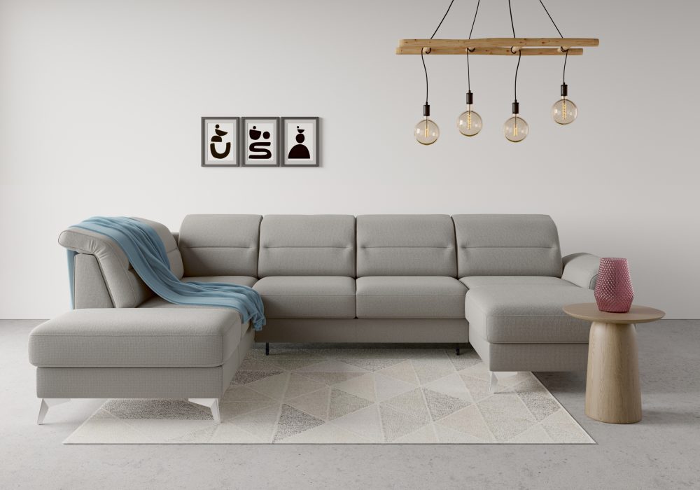 sit&more Wohnlandschaft »Sinatra«, optional mit Kopfteilverstellung und Armteilfunktion oder mit Kopfteilverstellung, Armteilfunktion, Bettfunktion und Stauraum, chromfarbene Metallfüsse