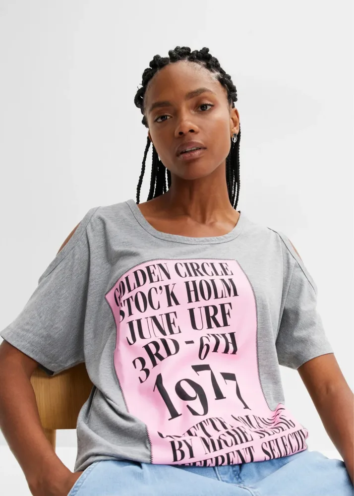 bonprix Cold-Shoulder-Shirtgrau 40Damen