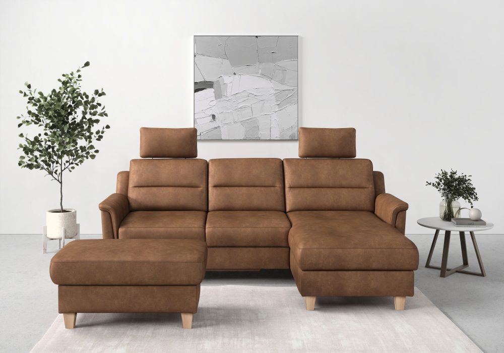 sit&more Ecksofa »Farö«, inklusive Federkern, mit naturfarbenen Füssen, wahlweise mit Bettfunktion und Bettkasten