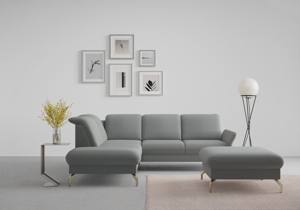sit&more Ecksofa »Fashion«, wahlweise mit Kopfteilverstellung und Vorziehsitz, motorisch, mit satinierten Nickelfüssen