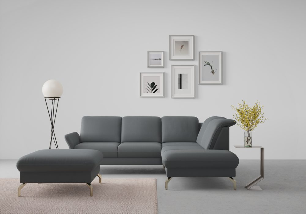 sit&more Ecksofa »Fashion«, wahlweise mit Kopfteilverstellung und Vorziehsitz, motorisch, mit satinierten Nickelfüssen