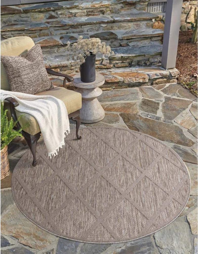 Carpet City Teppich »Santorini«, rund, 5 mm Höhe, 3D-Effekt, für Wohnzimmer, Flur, Küche, Wintergarten, Balkon, Wetterfest & UV-beständig