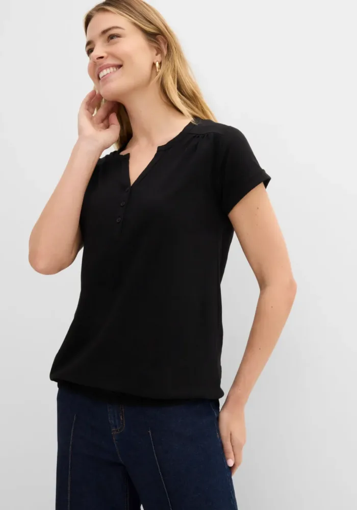 bonprix Baumwoll-Shirt, Kurzarmschwarz 40Damen