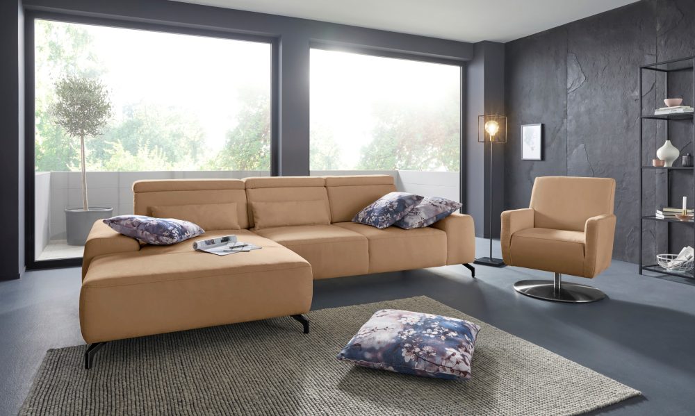 sit&more Ecksofa, Fusshöhe 12 cm, inklusive Sitztiefenverstellung und Kopfteilverstellung, wahlweise in 2 unterschiedlichen Fussfarben