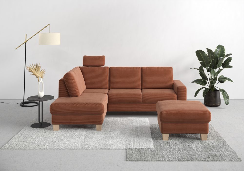 Home affaire Ecksofa »Summer«, mit Ottomane, wahlweise mit Bettfunktion und Bettkasten, Cord-Bezug