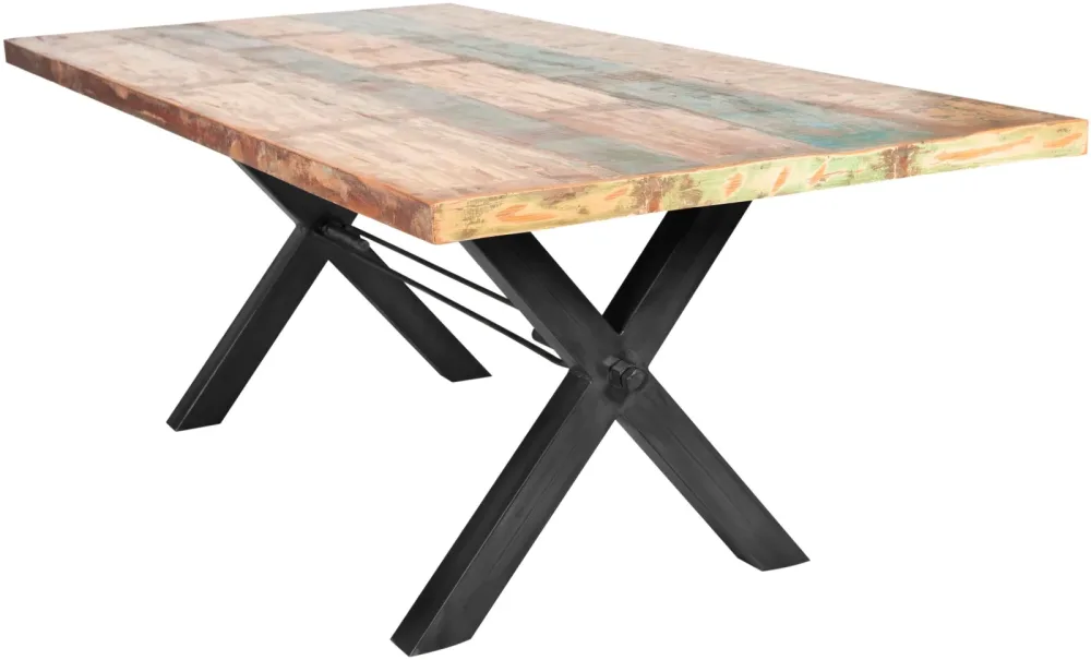 mutoni - Massivholztisch 160x85 - Altholz lackiert bunt - Metall, One Size, Multicolor