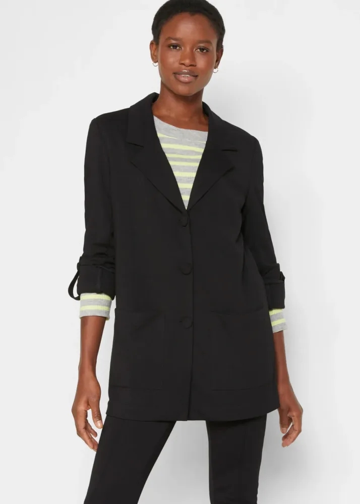 bonprix Langer Sweatblazer aus Punto di Romaschwarz 36Damen