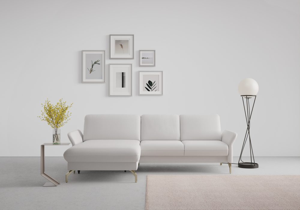 sit&more Ecksofa »Fashion«, wahlweise mit Kopfteilverstellung und Vorziehsitz, motorisch, mit satinierten Nickelfüssen