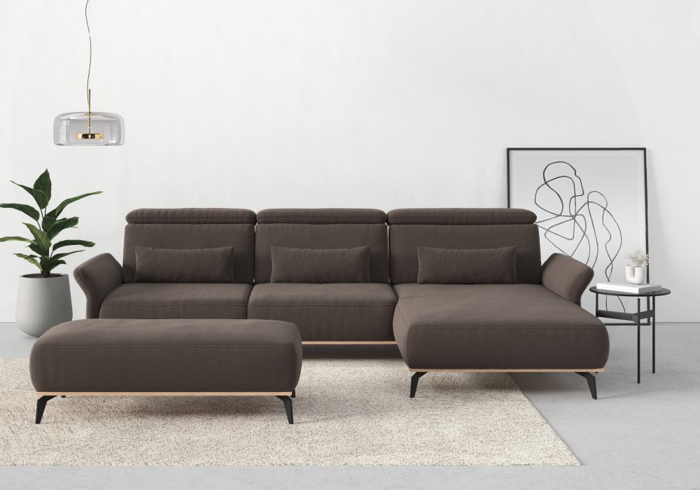 Places of Style Ecksofa »Fjord«, massiv, wahlweise mit Armlehnfunktion, Kopf- Sitztiefenverstellung