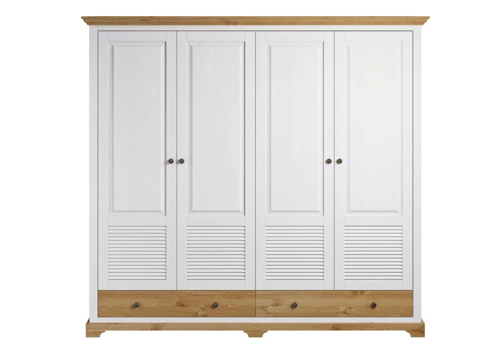 Home affaire Kleiderschrank »Rauna, aus massiver Kiefer, 4-türig, mit Lamellen und Kassetten«, (B/H/T ca. 203/183/61), FSC® zertifiziertes Massivholz (Kiefer), robuste Qualität