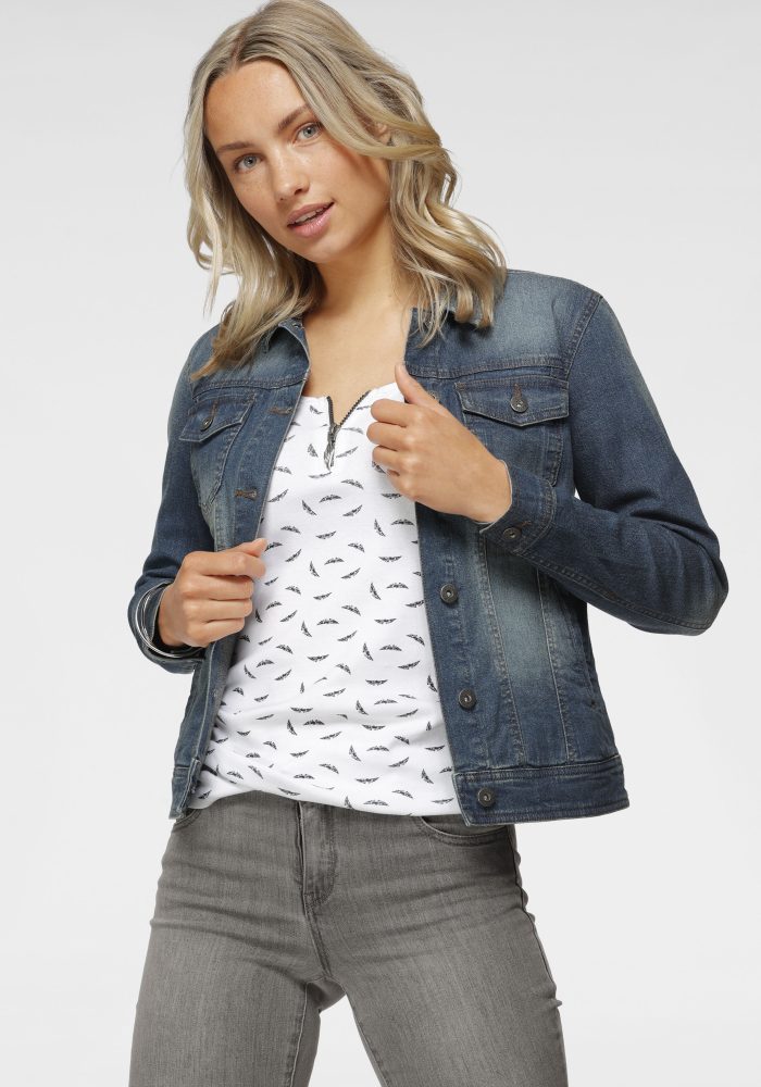 Arizona Jeansjacke aus Baumwollmischung, figurbetont, kurz geschnitten