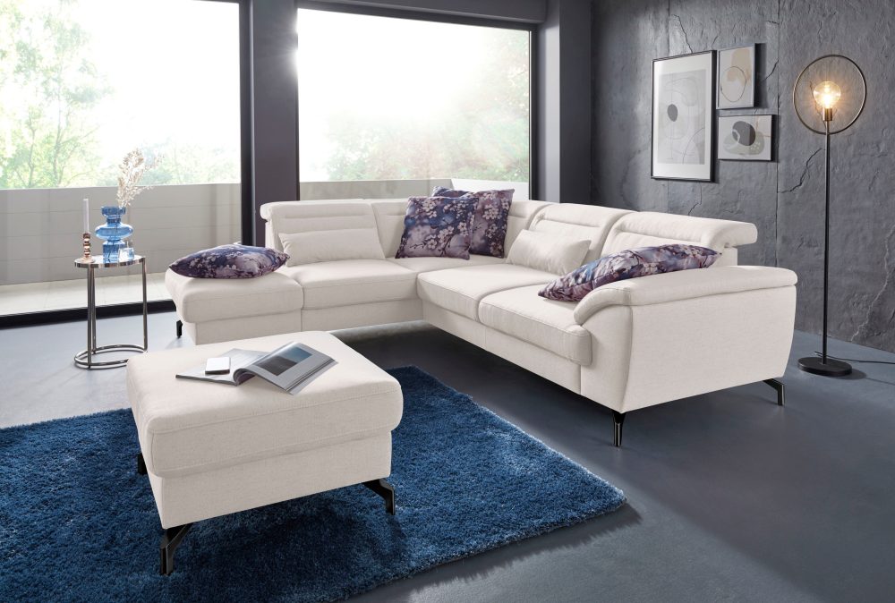sit&more Ecksofa, 12 cm Fusshöhe, inklusive Sitztiefenverstellung, wahlweise Kopfteilverstellung, wahlweise in 2 unterschiedlichen Fussfarben