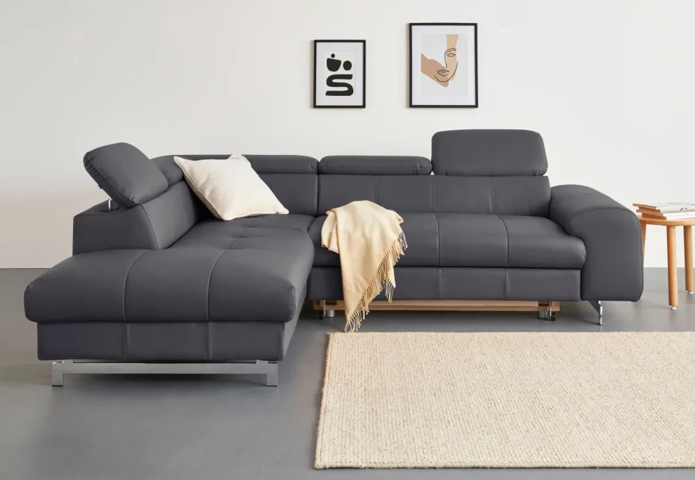 COTTA Ecksofa mit Kopfteilverstellung, edle Metallkufen, wahlweise mit Bettfunktion