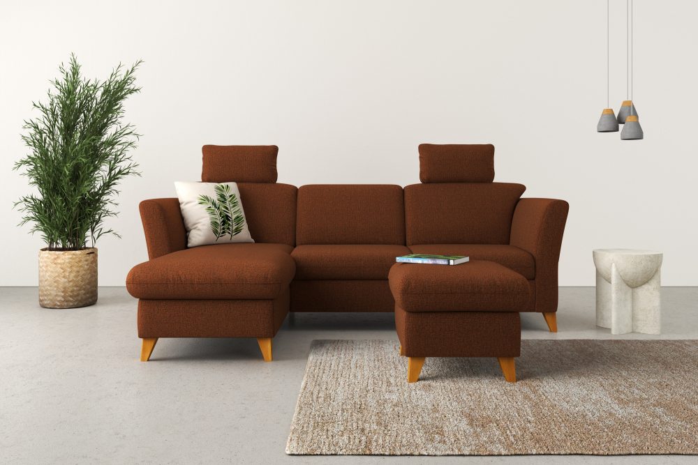 Home affaire Ecksofa »Trelleborg«, Federkern-Polsterung, wahlweise mit Bettfunktion und Bettkasten, Kopfstützen optional
