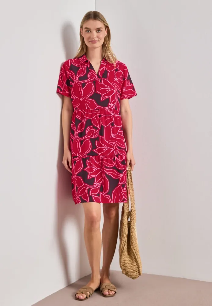 Knielanges Kleid mit Kurzarm und Print