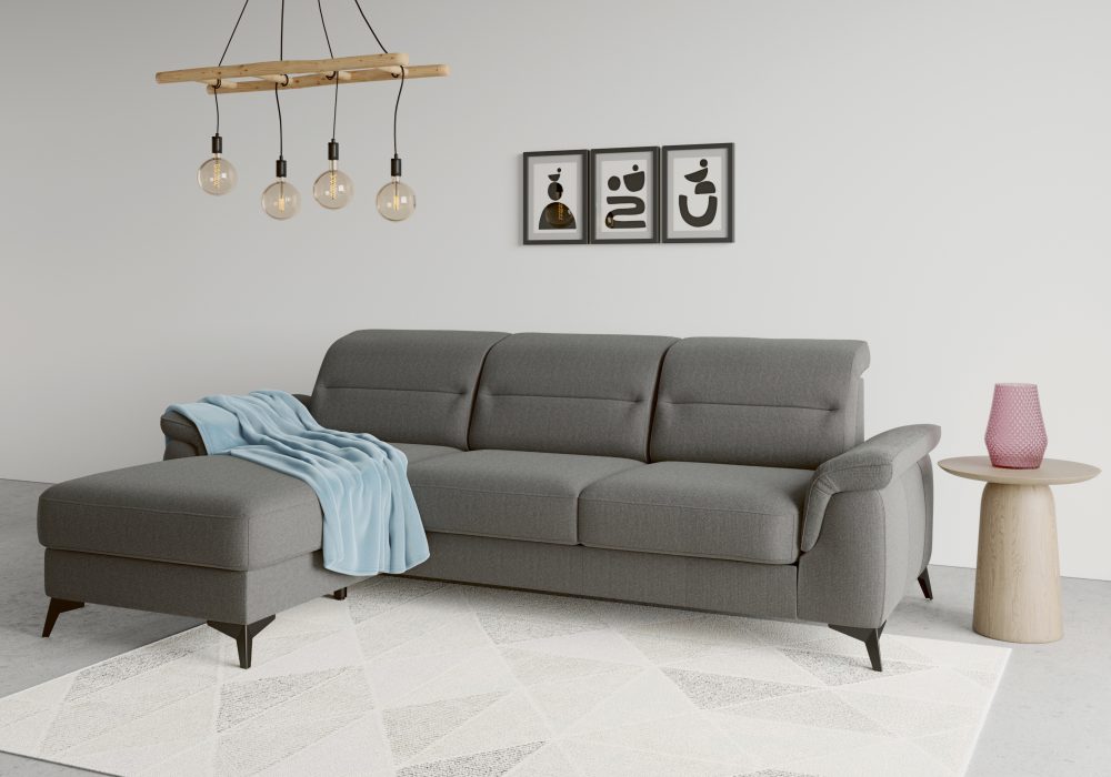 sit&more Ecksofa »Sinatra«, mit Recamiere, optional mit Kopfteilverstellung und Armteilfunktion oder mit Kopfteilverstellung, Armteilfunktion, Bettfunktion und Bettkasten, mattschwarze Metallfüsse
