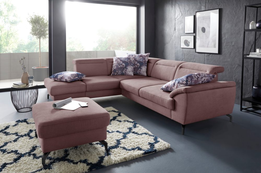 sit&more Ecksofa, 12 cm Fusshöhe, inklusive Sitztiefenverstellung, wahlweise Kopfteilverstellung, wahlweise in 2 unterschiedlichen Fussfarben