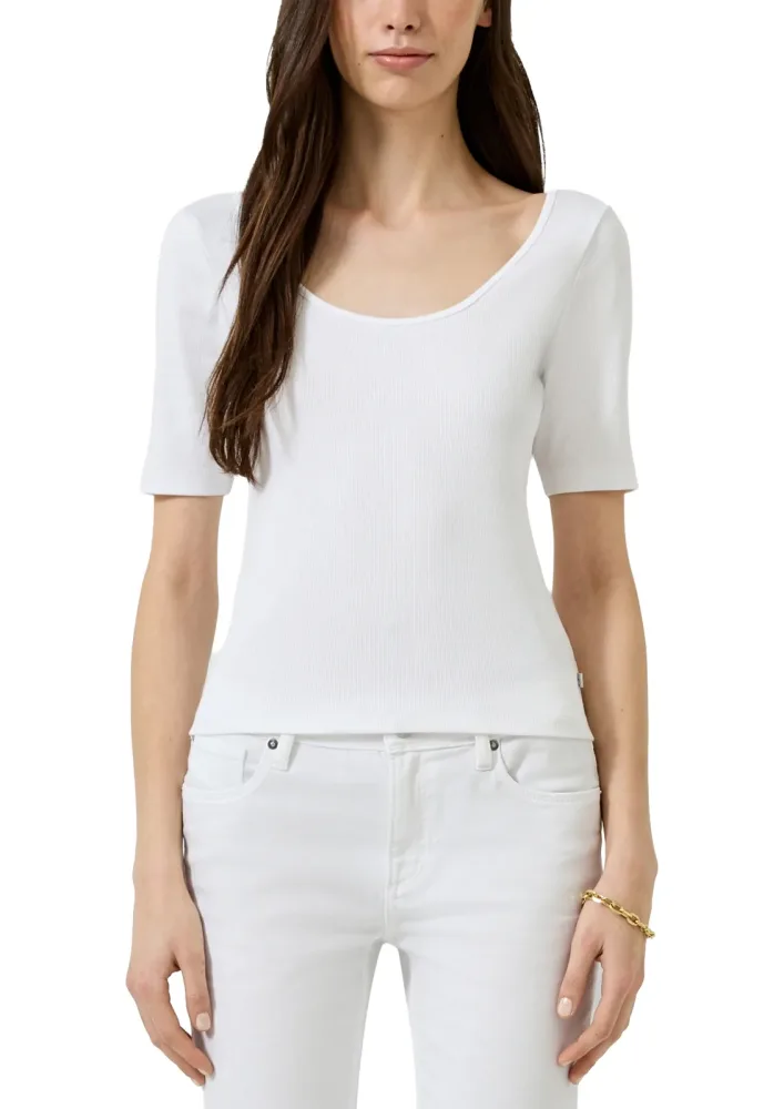 QS Rundhalsshirt Sommershirt mit weitem Rundhals vorn und hinten