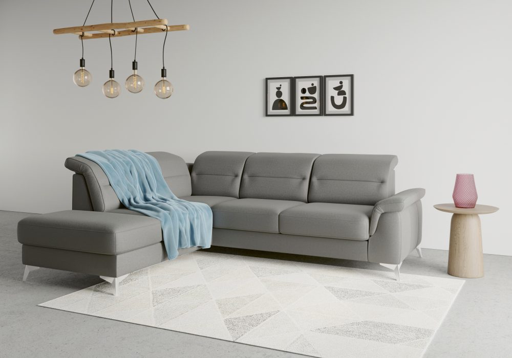 sit&more Ecksofa »Sinatra«, mit Ottomane, optional mit Kopfteilverstellung und Armteilfunktion oder Kopfteilverstellung, Armteilfunktion, Bettfunktion und Stauraum, chromfarbene Metallfüsse