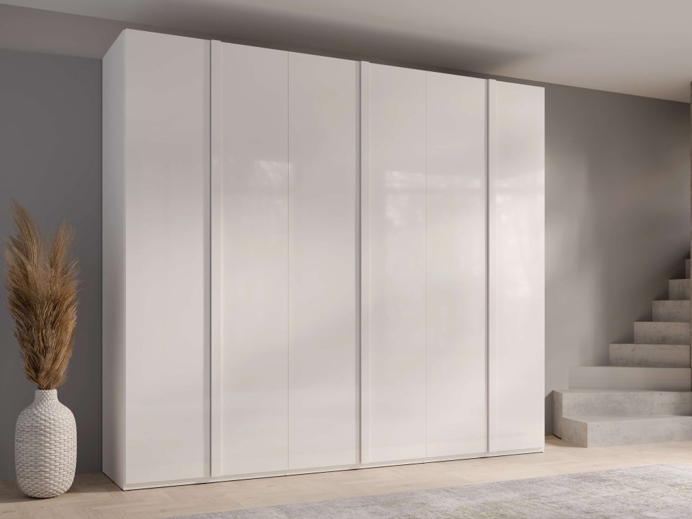 Home affaire Kleiderschrank »Kleiderschrank Malissa mit Regalen und Kleiderstangen«, Garderobe mit 6 Hochglanz-Drehtüren, BxTxH 270x59x237 cm