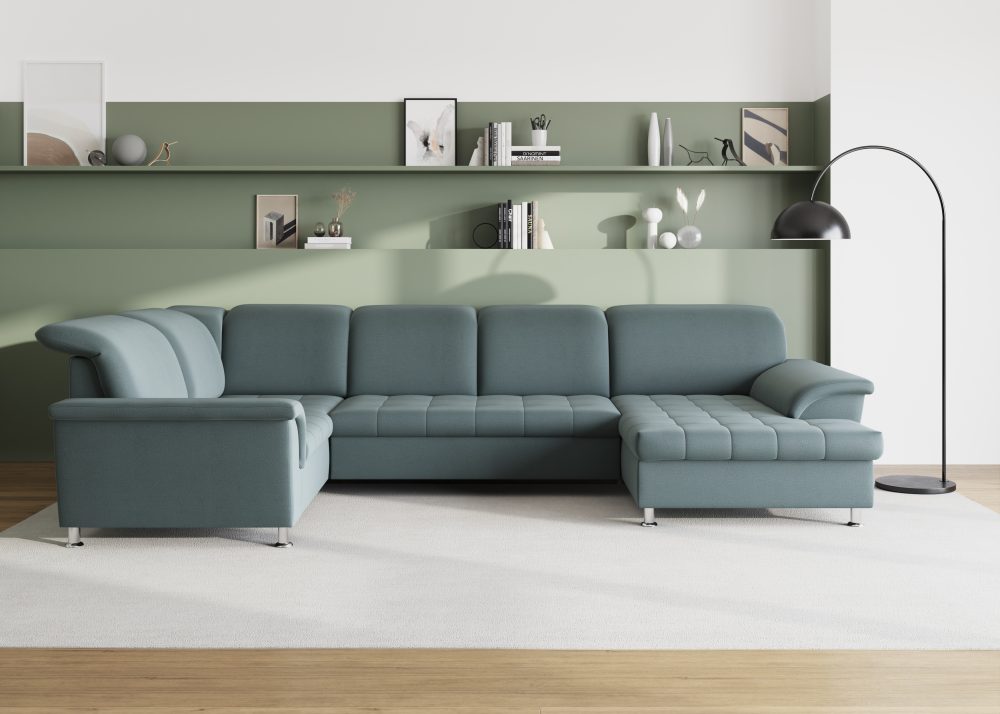 DOMO collection Wohnlandschaft »Franzi«, im XXL-Format, wahlweise mit Bettfunktion, Bettkasten und Kopfteilverstellung, frei im Raum stellbar