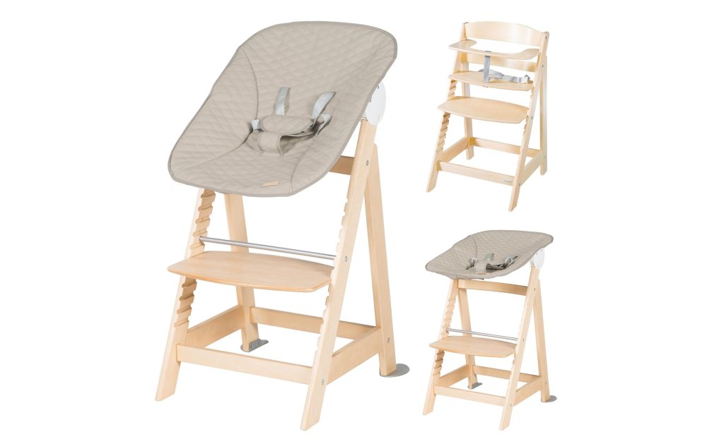 roba Treppenhochstuhl Born Up natur Set 2 in 1 inkl. Aufsatz Greyish gesteppt