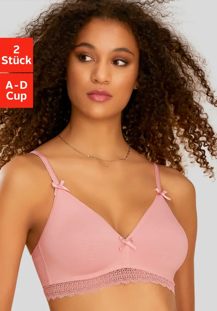 petite fleur by Lascana Bralette-BH Packung, ohne Bügel, mit Spitzenband, aus weicher Baumwolle, bequemer BH